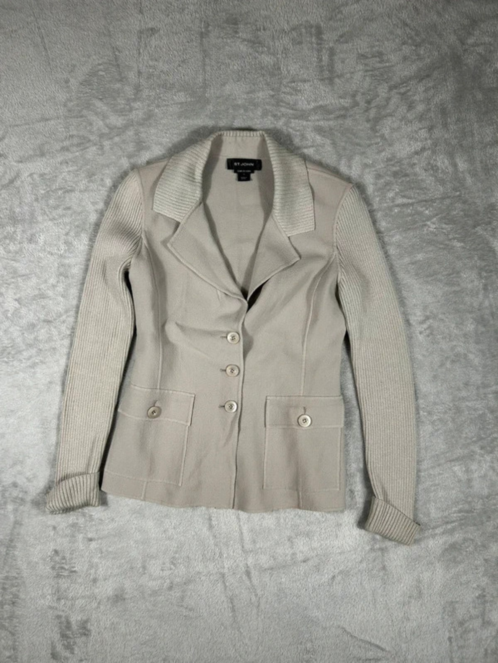 st. john sewn by hand knit sleeve blazer jacket size 4